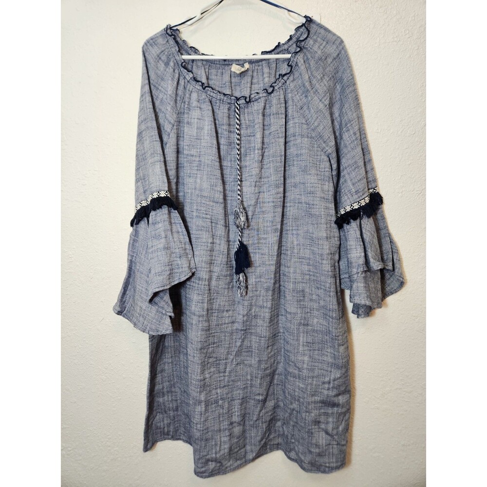 Style & Co Women's XL Melly Dress 100% Cotton Bell Sleeves Boho Peasant Tassel